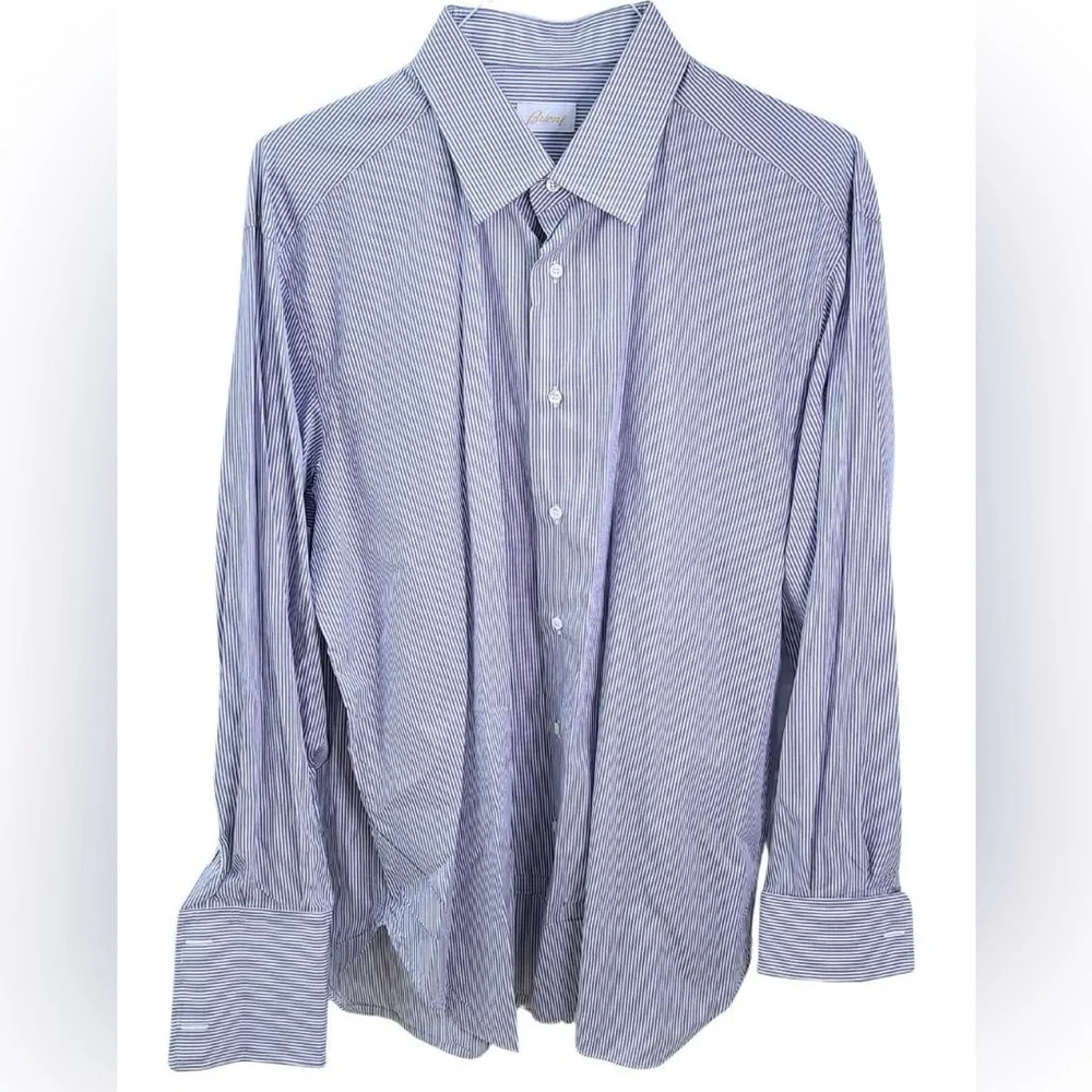 Brioni Men's Shirt 👔 with Blue and White Stripes - Picture 5 of 6
